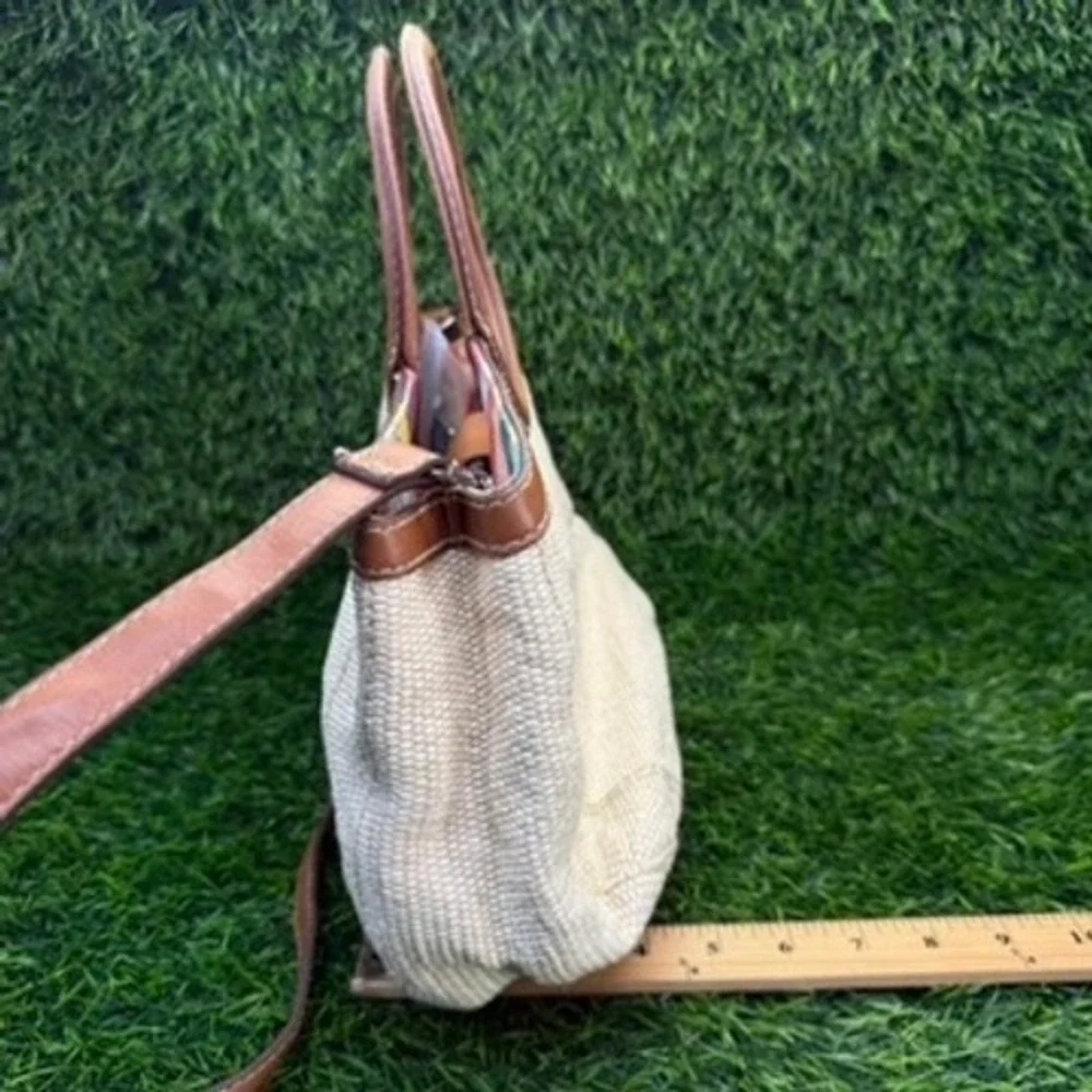 Fossil‎ Bag Womens Satchel Crossbody Cream Brown Woven Leather Stripe Y2K Boho